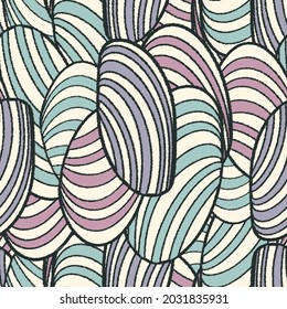 Nahtloses abstraktes Muster mit dem Bild ovaler Formen und Streifen.
