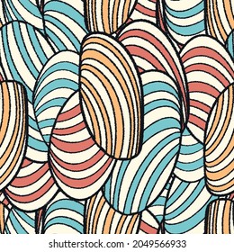 Seamless abstract pattern with the image of oval shapes and stripes.
