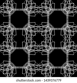 Seamless abstract pattern. Imitation lace. White lace on black background. Black and white graphics. For design and decoration of fabric, paper, Wallpaper and packaging.Mesh pattern.
