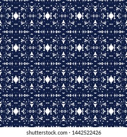 Seamless abstract pattern. Imitation lace. Dark blue lace on white background. Delicate color. For design and decoration of fabric, paper, Wallpaper and packaging.Mesh ornament.
