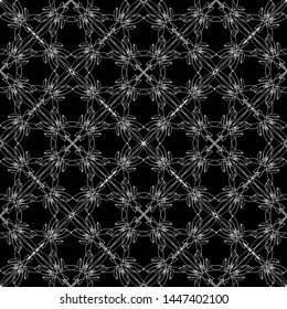 Seamless abstract pattern. Imitation lace. White lace on black background. Black and white graphics. For design and decoration of fabric, paper, Wallpaper and packaging.Mesh pattern.