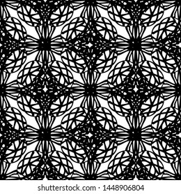 Seamless abstract pattern. Imitation lace. Black lace on white background.Black and white graphics. For design and decoration of fabric, paper, Wallpaper and packaging.Grid pattern.