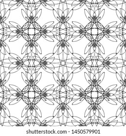 Seamless abstract pattern. Imitation lace. Black lace on white background.Black and white graphics. For design and decoration of fabric, paper, Wallpaper and packaging.Grid pattern. 