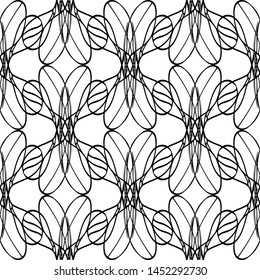 Seamless abstract pattern. Imitation lace. Black lace on white background.Black and white graphics. For design and decoration of fabric, paper, Wallpaper and packaging.Grid pattern.