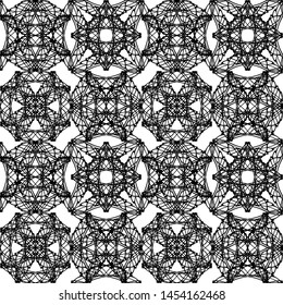 Seamless abstract pattern. Imitation lace. Black lace on white background.Black and white graphics. For design and decoration of fabric, paper, Wallpaper and packaging.Grid pattern.