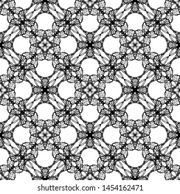 Seamless abstract pattern. Imitation lace. Black lace on white background.Black and white graphics. For design and decoration of fabric, paper, Wallpaper and packaging.Grid pattern.