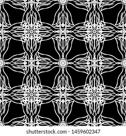 Seamless abstract pattern. Imitation lace. White lace on black background. Black and white graphics. For design and decoration of fabric, paper, Wallpaper and packaging.Mesh pattern.