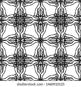 Seamless abstract pattern. Imitation lace. Black lace on white background.Black and white graphics. For design and decoration of fabric, paper, Wallpaper and packaging.Grid pattern.