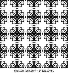 Seamless abstract pattern. Imitation lace. Black lace on white background.Black and white graphics. For design and decoration of fabric, paper, Wallpaper and packaging.Grid pattern. 