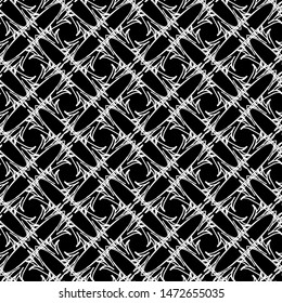 Seamless abstract pattern. Imitation lace. White lace on black background. Black and white graphics. For design and decoration of fabric, paper, Wallpaper and packaging.Mesh pattern.