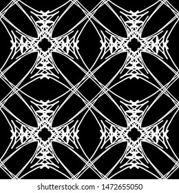 Seamless abstract pattern. Imitation lace. White lace on black background. Black and white graphics. For design and decoration of fabric, paper, Wallpaper and packaging.Mesh pattern.