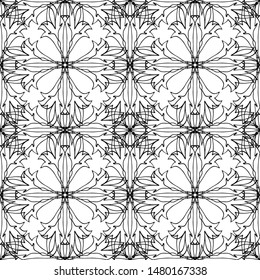 Seamless abstract pattern. Imitation lace. Black lace on white background.Black and white graphics. For design and decoration of fabric, paper, Wallpaper and packaging.Grid pattern.