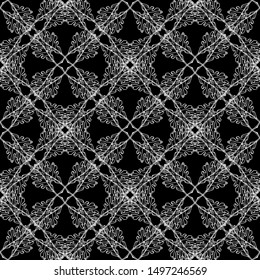 Seamless abstract pattern. Imitation lace. White lace on black background. Black and white graphics. For design and decoration of fabric, paper, Wallpaper and packaging.Mesh pattern.