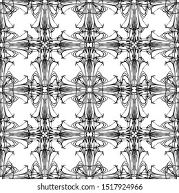 Seamless abstract pattern. Imitation lace. Black lace on white background.Black and white graphics. For design and decoration of fabric, paper, Wallpaper and packaging.Grid pattern.Art Nouveau pattern