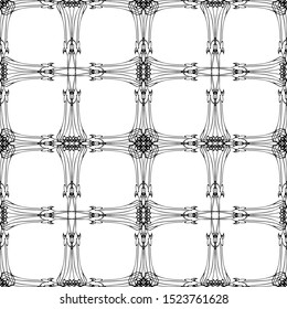 Seamless abstract pattern. Imitation lace. Black lace on white background.Black and white graphics. For design of fabric, paper, Wallpaper and packaging.Grid pattern.Art Nouveau pattern.Mosaic.