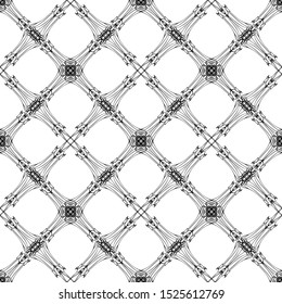 Seamless abstract pattern. Imitation lace. Black lace on white background.Black and white graphics. For design of fabric, paper, Wallpaper and packaging.Grid pattern.Art Nouveau pattern.Mosaic.