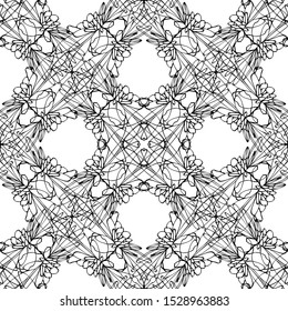 Seamless abstract pattern. Imitation lace. Black lace on white background.Black and white graphics.  