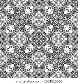 Seamless abstract pattern. Imitation lace. Black lace on white background.Black and white graphics. For design of fabric, paper, Wallpaper and packaging.Grid pattern.Art Nouveau pattern.Mosaic.