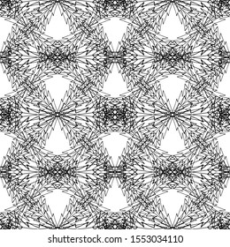 Seamless abstract pattern. Imitation lace. Black lace on white background.Black and white graphics. For design of fabric, paper, Wallpaper and packaging.Grid pattern.Art Nouveau pattern.Mosaic.