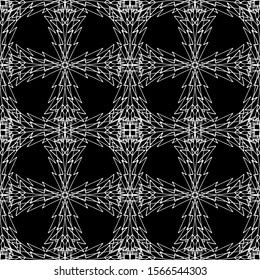 Seamless abstract pattern. Imitation lace. White lace on black background. Black and white graphics. For design and decoration of fabric, paper, Wallpaper and packaging.Mesh pattern.Layered pattern.