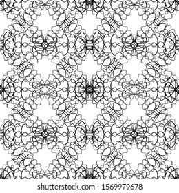 Seamless abstract pattern. Imitation lace. White lace on black background. Black and white graphics. For design and decoration of fabric, paper, Wallpaper and packaging.Mesh pattern.Layered pattern.