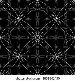 Seamless abstract pattern. Imitation lace. White lace on black background. Black and white graphics. For design and decoration of fabric, paper, Wallpaper and packaging.Mesh pattern.