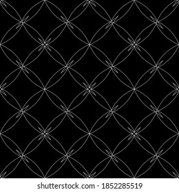 Seamless abstract pattern. Imitation lace. White lace on black background. Black and white graphics. For design and decoration of fabric, paper, Wallpaper and packaging.Mesh pattern.