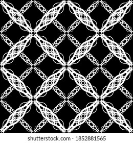 Seamless abstract pattern. Imitation lace. White lace on black background. Black and white graphics. For design and decoration of fabric, paper, Wallpaper and packaging.Mesh pattern.