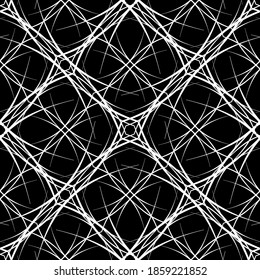 Seamless abstract pattern. Imitation lace. White lace on black background. Black and white graphics. For design and decoration of fabric, paper, Wallpaper and packaging.Mesh pattern.