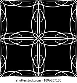 Nahtlose abstrakte Muster. Nachahmung. Weiße Spitzen auf schwarzem Hintergrund. Schwarz-Weiß-Grafik. Für Design und Dekoration von Stoff, Papier, Tapete und Verpackung.Mesh Muster.