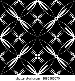 Seamless abstract pattern. Imitation lace. White lace on black background. Black and white graphics. For design and decoration of fabric, paper, Wallpaper and packaging.Mesh pattern.