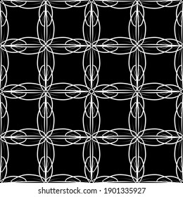 Seamless abstract pattern. Imitation lace. White lace on black background. Black and white graphics. For design and decoration of fabric, paper, Wallpaper and packaging.Mesh pattern.