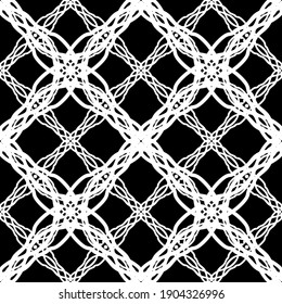 Seamless abstract pattern. Imitation lace. White lace on black background. Black and white graphics. For design and decoration of fabric, paper, Wallpaper and packaging.Mesh pattern.