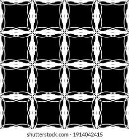 Seamless abstract pattern. Imitation lace. White lace on black background. Black and white graphics. For design and decoration of fabric, paper, Wallpaper and packaging.Mesh pattern.