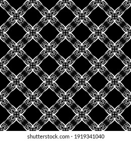 Nahtlose abstrakte Muster. Nachahmung. Weiße Spitzen auf schwarzem Hintergrund. Schwarz-Weiß-Grafik. Für Design und Dekoration von Stoff, Papier, Tapete und Verpackung.Mesh Muster.