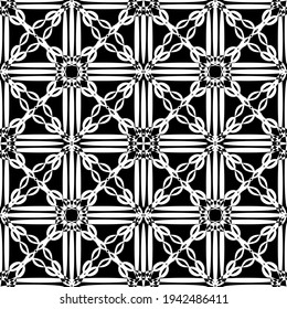 Seamless abstract pattern. Imitation lace. White lace on black background. Black and white graphics. For design and decoration of fabric, paper, Wallpaper and packaging.Mesh pattern.