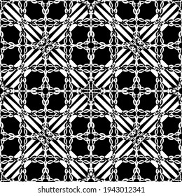 Patrón abstracto sin inconvenientes. Imitación de encaje. Lazo blanco sobre fondo negro. Gráficos en blanco y negro. Para el diseño y la decoración de tela, papel, papel pintado y embalaje.Patrón de malla.