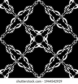 Seamless abstract pattern. Imitation lace. White lace on black background. Black and white graphics. For design and decoration of fabric, paper, Wallpaper and packaging.Mesh pattern.