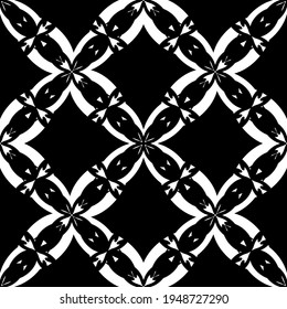 Seamless abstract pattern. Imitation lace. White lace on black background. Black and white graphics. For design and decoration of fabric, paper, Wallpaper and packaging.Mesh pattern.