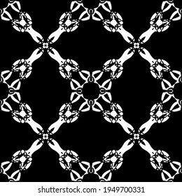 Seamless abstract pattern. Imitation lace. White lace on black backround. Black and white graphics. For design and decoratiogn of fabric, paper, Wallpaper and packaging.Mesh pattern.
