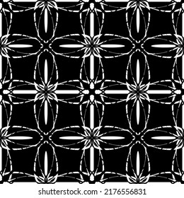 Nahtlose abstrakte Muster. Nachahmung. Weiße Spitzen auf schwarzem Hintergrund. Schwarz-Weiß-Grafik. Für Design und Dekoration von Stoff, Papier, Tapete und Verpackung.Mesh Muster.