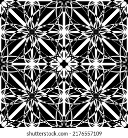 Seamless abstract pattern. Imitation lace. White lace on black background. Black and white graphics. For design and decoration of fabric, paper, Wallpaper and packaging.Mesh pattern.