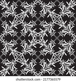 Seamless abstract pattern. Imitation lace. White lace on black background. Black and white graphics. For design and decoration of fabric, paper, Wallpaper and packaging.Mesh pattern.