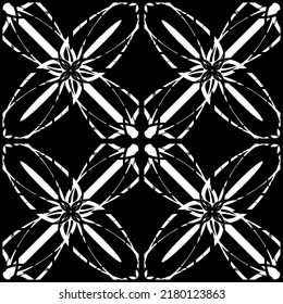 Seamless abstract pattern. Imitation lace. White lace on black background. Black and white graphics. For design and decoration of fabric, paper, Wallpaper and packaging.Mesh pattern.