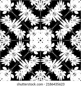 Nahtlose abstrakte Muster. Nachahmung. Weiße Spitzen auf schwarzem Hintergrund. Schwarz-Weiß-Grafik. Für Design und Dekoration von Stoff, Papier, Tapete und Verpackung.Mesh Muster.
