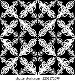 Seamless abstract pattern. Imitation lace. White lace on black background. Black and white graphics. For design and decoration of fabric, paper, Wallpaper and packaging.Mesh pattern.