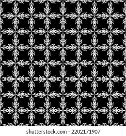 Patrón abstracto sin inconvenientes. Imitación de encaje. Lazo blanco sobre fondo negro. Gráficos en blanco y negro. Para el diseño y la decoración de tela, papel, papel pintado y embalaje.Patrón de malla.