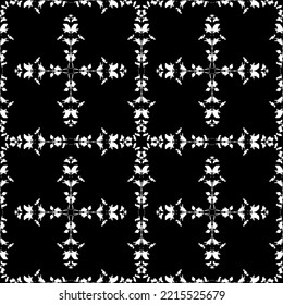 Patrón abstracto sin inconvenientes. Imitación de encaje. Lazo blanco sobre fondo negro. Patrón de malla.Gráficos en blanco y negro. Para el diseño y la decoración de tejidos, papel, papel pintado y embalajes.