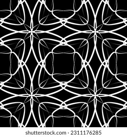 Seamless abstract pattern. Imitation lace. White lace on black background. Black and white graphics. For design and decoration of fabric, paper, Wallpaper and packaging.Mesh pattern.