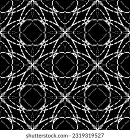 Seamless abstract pattern. Imitation lace. White lace on black background. Black and white graphics. For design and decoration of fabric, paper, Wallpaper and packaging.Mesh pattern.